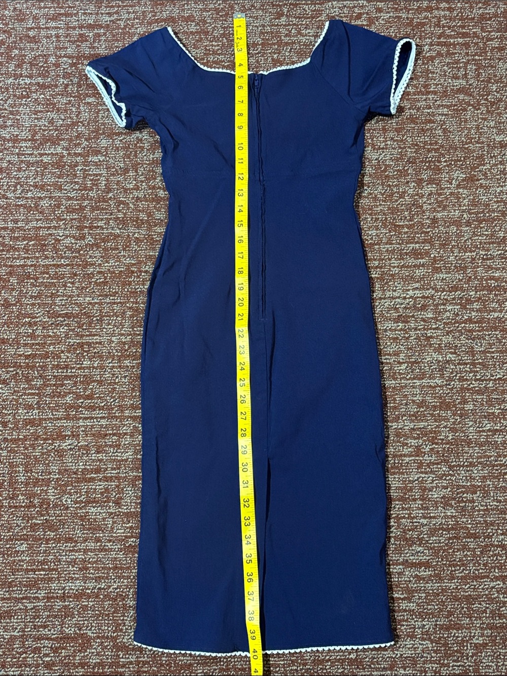 Vintage style fitted stretch navy blue sailor dress eyelet trim tie detail Med - Picture 10 of 16